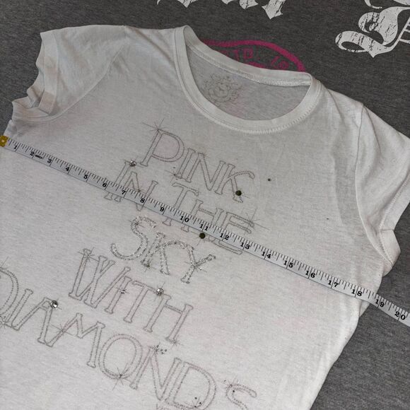 Vintage Y2K VS PINK Short Sleeve Tee PINK IN THE SKY WITH DIAMONDS Rhinestone LG - Picture 8 of 12